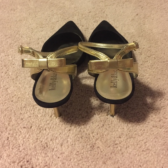 Gold Bow & Black D'orsay High Heels Slingback - Picture 3 of 7
